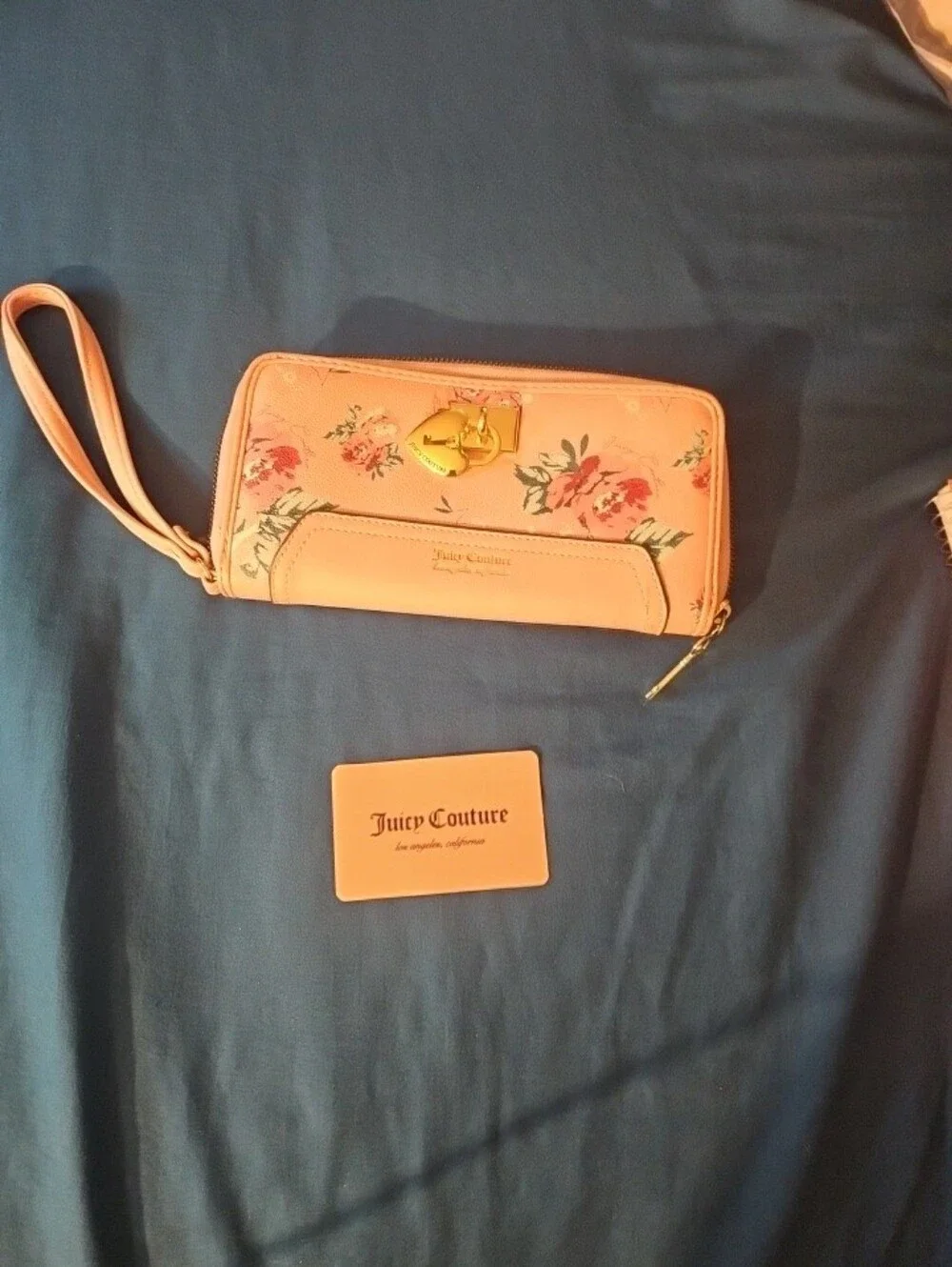 Juicy Couture Pink Floral Heart-Lock Wristlet Wallet